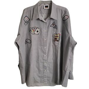 CST Sport Womens Oversized Button Up 1X Spades Bunco Casino Embroider Bejeweled